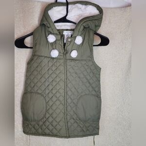 Aspen Kids Size M(7/8) Green Bubble Vest Sleeveless Quilted Puffer Hooded Fur